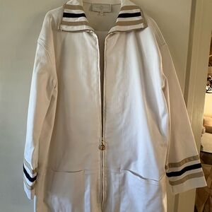 St. John Cream Trench Coat with Black Stripes